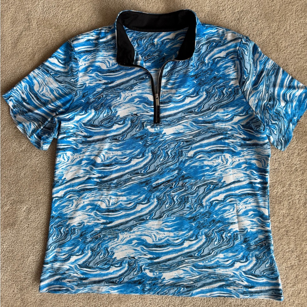 Tail Blue and White Patterned Zip Polo